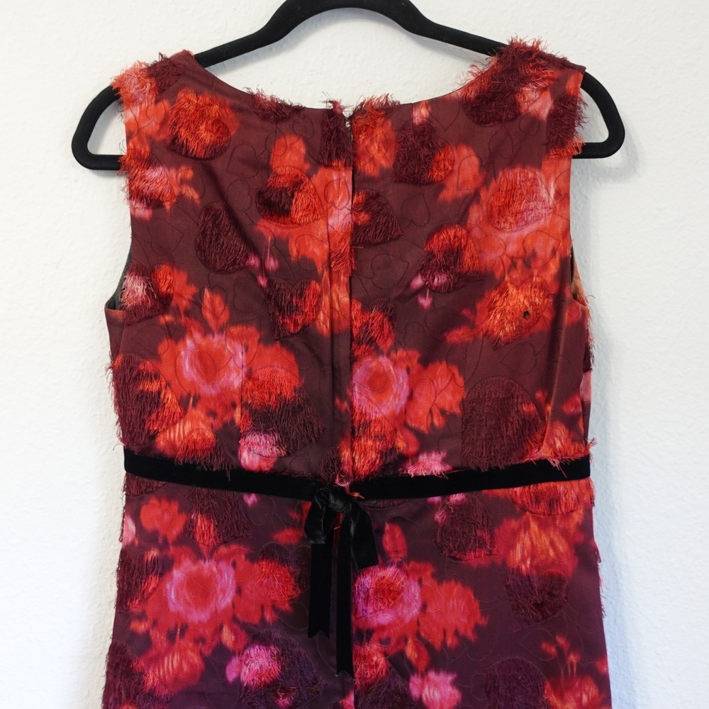Vintage Handmade Red Floral Fil Coupe Eyelash Maxi Dress Velvet Trim Sleeveless - Picture 5 of 13